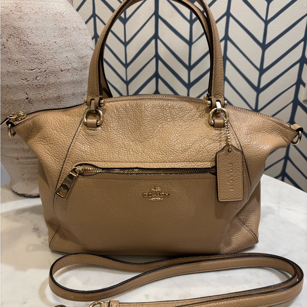 Coach Beige Leather Crossbody Bag or utilize as satchel with top handles